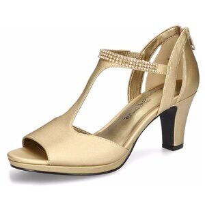 NWT Easy Street Womens Flash Gold Embellished T-Strap Dress Sandals Size 8.5